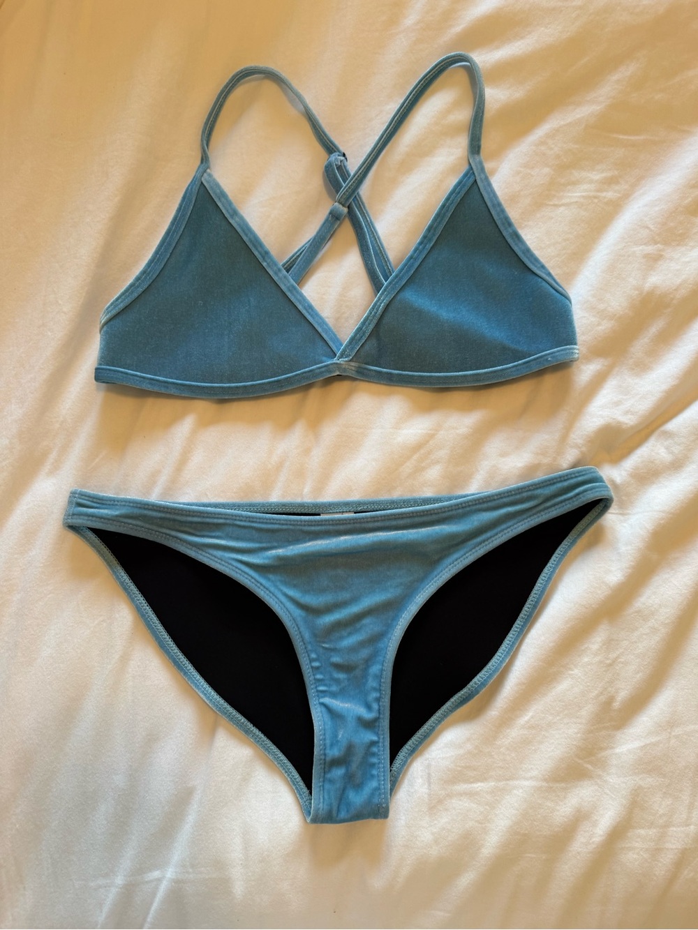 Hoaka Swimwear Light Blue Velvet Triangle Bikini Set